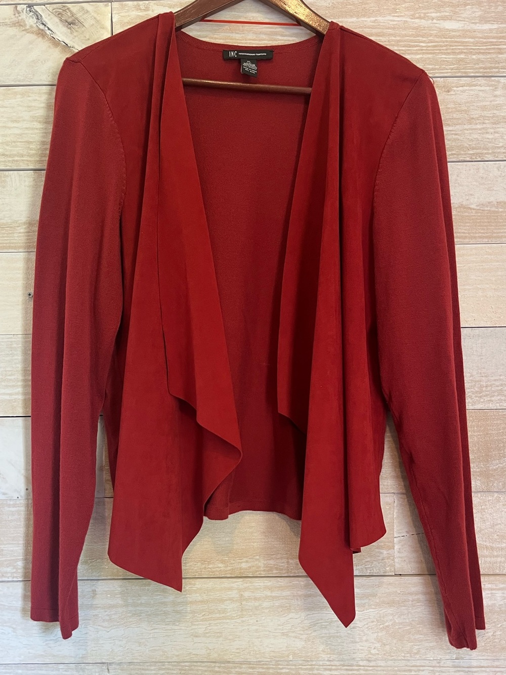 INC International Concepts Deep Red Draped Open-Front Cardigan